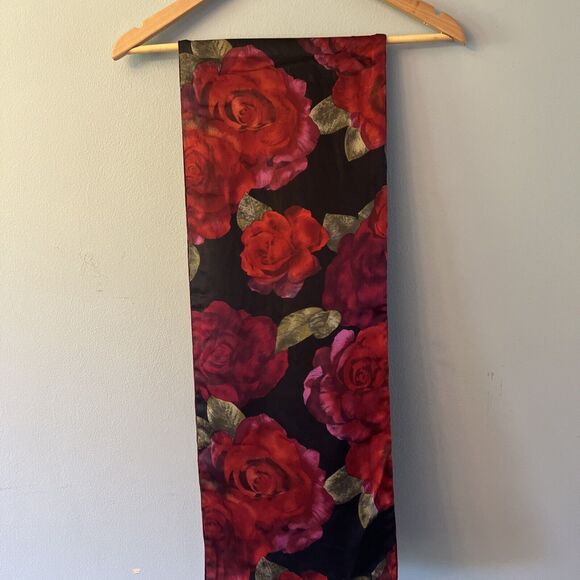Red Rose & Burgundy Velvet Women's Scarf  Romantic Old World Style 55L X 10 1/4W - Picture 6 of 16